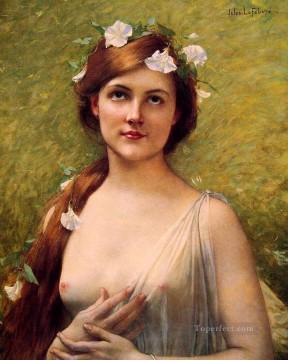 ヘアヌードに朝顔を持つ若い女性 ジュール・ジョゼフ・ルフェーブル Oil Paintings